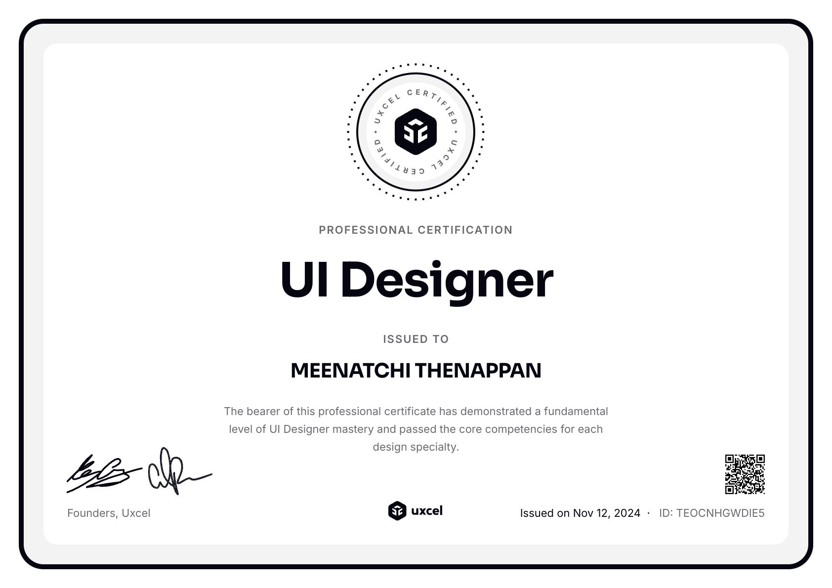 MEENATCHI THENAPPAN's certificate